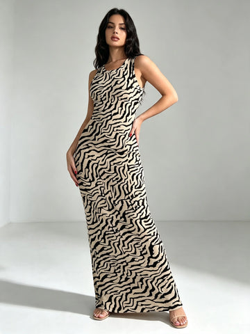 VersaSeason Geometric Midi Slip Dress – Color-in-Motion Ease